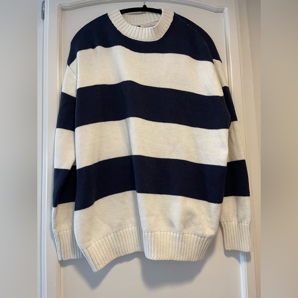 Jessica Simpson Striped Navy and Cream Crewneck Sweater